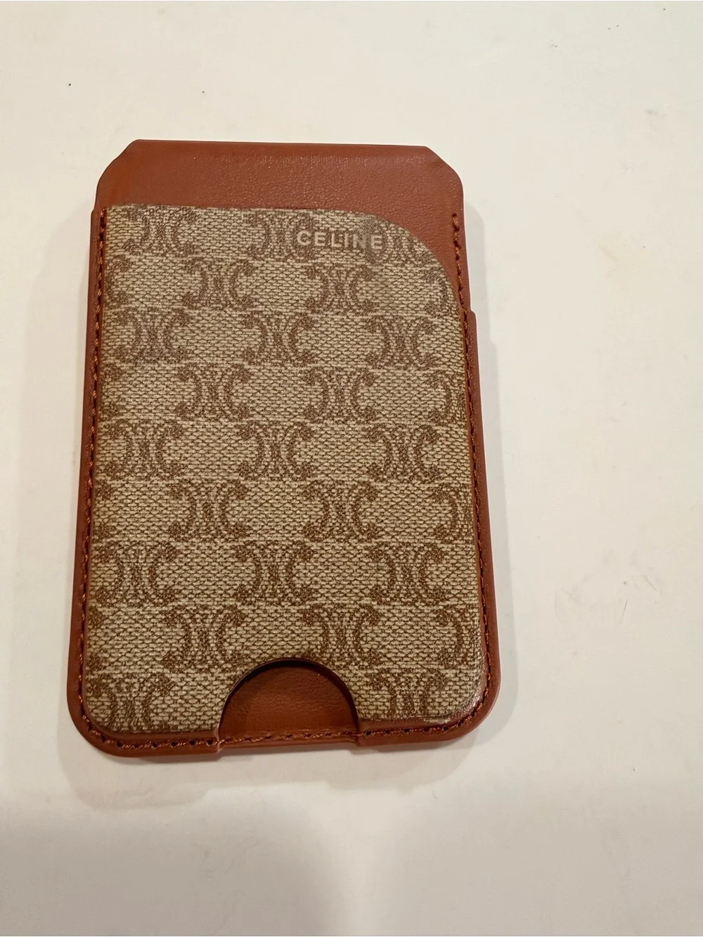 Upcycled Celine Brown Monogram Magnetic Card Slot Phone Pouch